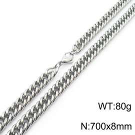 8*700mm Simple Silver Whip Chain Stainless Steel Men's and Women's Necklace