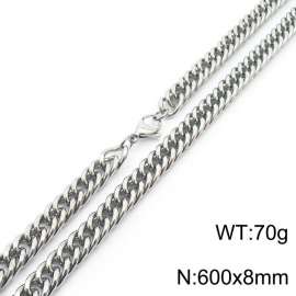 8*600mm Simple Silver Whip Chain Stainless Steel Men's and Women's Necklace