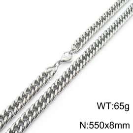 8*550mm Simple Silver Whip Chain Stainless Steel Men's and Women's Necklace