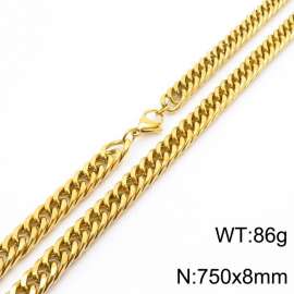 8*750mm Simple vacuum electroplated gold whip chain men's and women's stainless steel Necklace