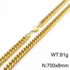 8*700mm Simple vacuum electroplated gold whip chain men's and women's stainless steel Necklace