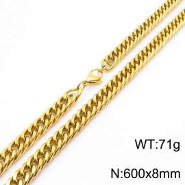 8*600mm Simple vacuum electroplated gold whip chain men's and women's stainless steel Necklace