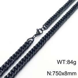 8*750mm Simple vacuum electroplated black whip chain men's and women's stainless steel Necklace