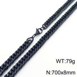 8*700mm Simple vacuum electroplated black whip chain men's and women's stainless steel Necklace