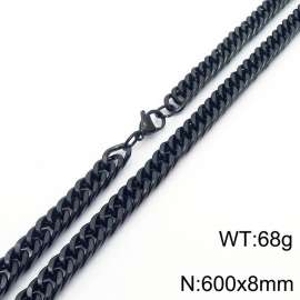 8*600mm Simple vacuum electroplated black whip chain men's and women's stainless steel Necklace