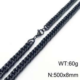 8*500mm Simple vacuum electroplated black whip chain men's and women's stainless steel Necklace