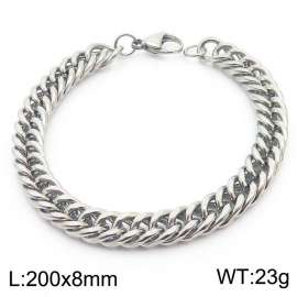 8*200mm Simple Silver Whip Chain Stainless Steel Men's and Women's Bracelet