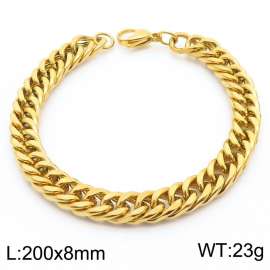 8*200mm Simple vacuum electroplated gold whip chain men's and women's stainless steel bracelet