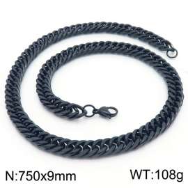 9*750mm Simple Vacuum Electroplated Black Whip Chain Stainless Steel Men's Necklace