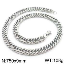 9*750mm Simple Silver Whip Chain Stainless Steel Men's Necklace