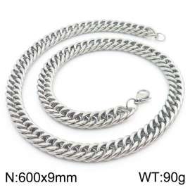 9*600mm Simple Silver Whip Chain Stainless Steel Men's Necklace