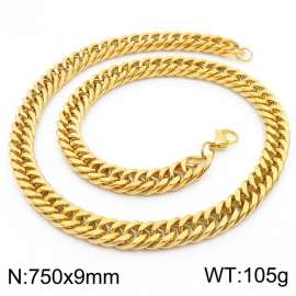 9*750mm Simple Vacuum Plating Gold Whip Chain Stainless Steel Men's Necklace