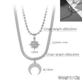 Stainless Steel Double Layer Mangxing Moon Necklace