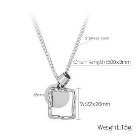 Geometrically irregular square ring stainless steel necklace