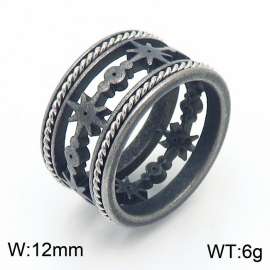 Punk style stainless steel creative retro geometric hollow charm boiled black ring