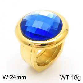 Blue Color Glass Stone Rings Stainless Steel Gold Color Jewelry For Women