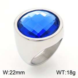 Blue Color Glass Stone Rings Stainless Steel Silver Color Jewelry For Women