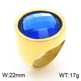 Blue Color Glass Stone Rings Stainless Steel Gold Color Jewelry For Women
