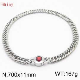 11mm70cm Personalized Fashion Titanium Steel Polished Whip Chain Necklace with Red Crystal Snap Button