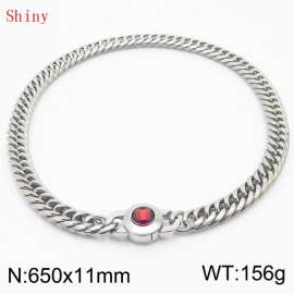 11mm65cm Personalized Fashion Titanium Steel Polished Whip Chain Necklace with Red Crystal Snap Button