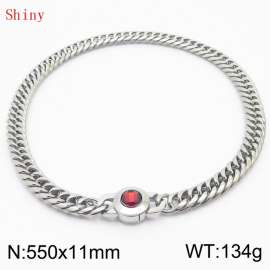 11mm55cm Personalized Fashion Titanium Steel Polished Whip Chain Necklace with Red Crystal Snap Button