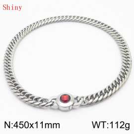 11mm45cm Personalized Fashion Titanium Steel Polished Whip Chain Necklace with Red Crystal Snap Button