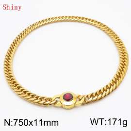 11mm75cm Personalized Fashion Titanium Steel Polished Whip Chain Necklace with Red Crystal Snap Button