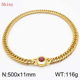 11mm50cm Personalized Fashion Titanium Steel Polished Whip Chain Necklace with Red Crystal Snap Button