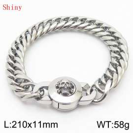 11mm personalized and trendy titanium steel polished whip chain bracelet, paired with skull button