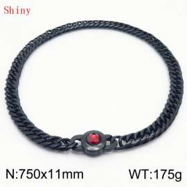 11mm75cm Personalized Fashion Titanium Steel Polished Whip Chain Necklace with Red Crystal Snap Button