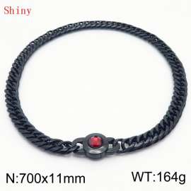 11mm70cm Personalized Fashion Titanium Steel Polished Whip Chain Necklace with Red Crystal Snap Button