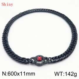 11mm60cm Personalized Fashion Titanium Steel Polished Whip Chain Necklace with Red Crystal Snap Button