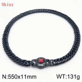 11mm55cm Personalized Fashion Titanium Steel Polished Whip Chain Necklace with Red Crystal Snap Button