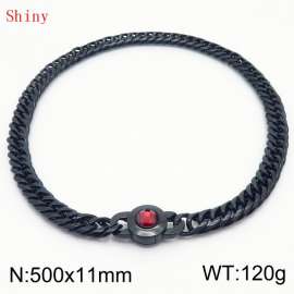 11mm50cm Personalized Fashion Titanium Steel Polished Whip Chain Necklace with Red Crystal Snap Button