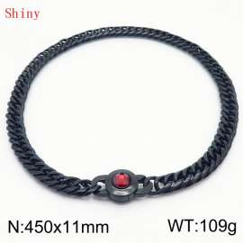 11mm45cm Personalized Fashion Titanium Steel Polished Whip Chain Necklace with Red Crystal Snap Button