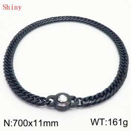 11mm70cm Personalized Fashion Titanium Steel Polished Whip Chain Necklace with White Crystal Snap fastener