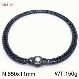 11mm65cm Personalized Fashion Titanium Steel Polished Whip Chain Necklace with White Crystal Snap fastener