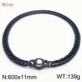 11mm60cm Personalized Fashion Titanium Steel Polished Whip Chain Necklace with White Crystal Snap fastener