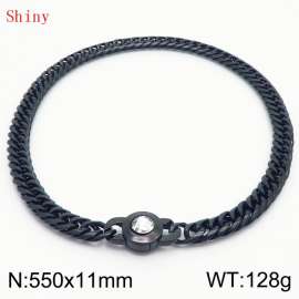 11mm55cm Personalized Fashion Titanium Steel Polished Whip Chain Necklace with White Crystal Snap fastener