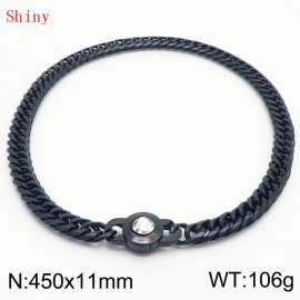 11mm45cm Personalized Fashion Titanium Steel Polished Whip Chain Necklace with White Crystal Snap fastener