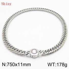 11mm75cm Personalized Fashion Titanium Steel Polished Whip Chain Necklace with White Crystal Snap fastener