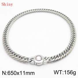 11mm65cm Personalized Fashion Titanium Steel Polished Whip Chain Necklace with White Crystal Snap fastener