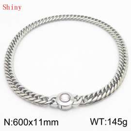 11mm60cm Personalized Fashion Titanium Steel Polished Whip Chain Necklace with White Crystal Snap fastener