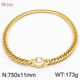 11mm75cm Personalized Fashion Titanium Steel Polished Whip Chain Necklace with White Crystal Snap fastener