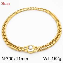 11mm70cm Personalized Fashion Titanium Steel Polished Whip Chain Necklace with White Crystal Snap fastener