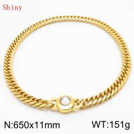 11mm65cm Personalized Fashion Titanium Steel Polished Whip Chain Necklace with White Crystal Snap fastener