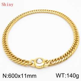 11mm60cm Personalized Fashion Titanium Steel Polished Whip Chain Necklace with White Crystal Snap fastener