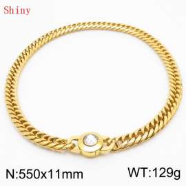 11mm55cm Personalized Fashion Titanium Steel Polished Whip Chain Necklace with White Crystal Snap fastener