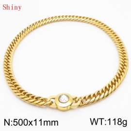 11mm50cm Personalized Fashion Titanium Steel Polished Whip Chain Necklace with White Crystal Snap fastener