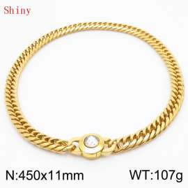 11mm45cm Personalized Fashion Titanium Steel Polished Whip Chain Necklace with White Crystal Snap fastener